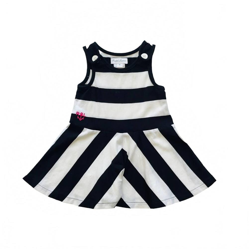 NEW RALPH LAUREN girl's cotton stripe tank one piece romper in black/ white